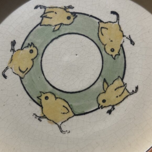 Roseville Pottery Baby's Plate Creamware Ducks Chicks Circa 1920 Rolled Edge - Picture 8 of 9